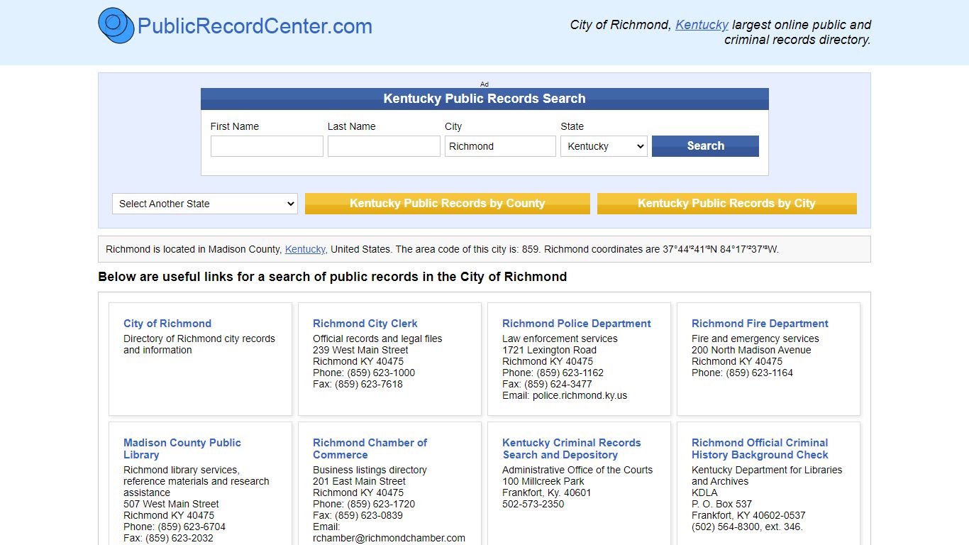 Richmond, Kentucky Public Records and Criminal Background Check